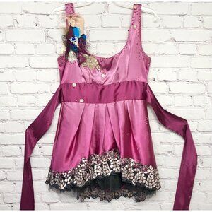 Wearable Art Boho Gypsy Silk Shabby Cosplay Ruffled Lace Top Sz Med *read*